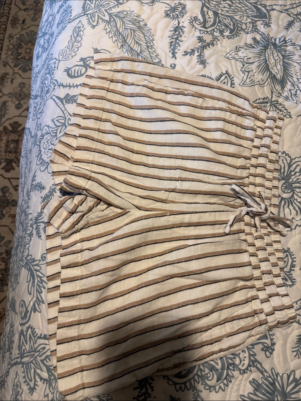 Old Navy Cream and Brown Striped  Drawstring Shorts